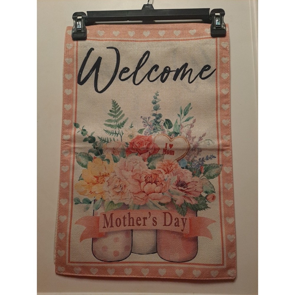 NEW 1pc Double Sided Welcome Happy Mothers Day Garden Flag 12x18 Flowers & Jar